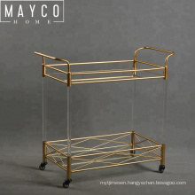 MAYCO Home Bar Furniture Metal Modern Bar Tea Wine Holder Serving Cart With Tempered Clear Glass